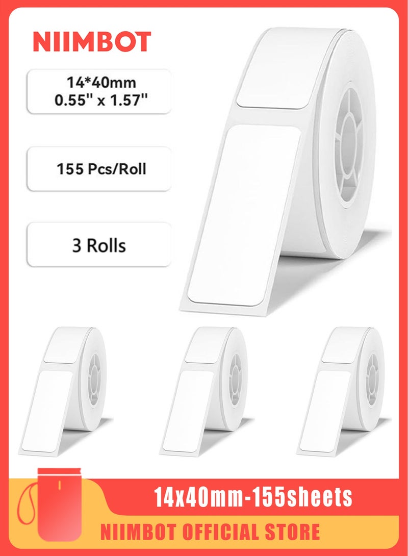 NIIMBOT 3 Rolls D11/D110/D101 NIIMBOT Label Maker Tape 14×40mm White Label Print Paper Compatible, Thermal Sticker Paper Waterproof Labeling Tape Replacement 160 Labels/Roll - Image 1